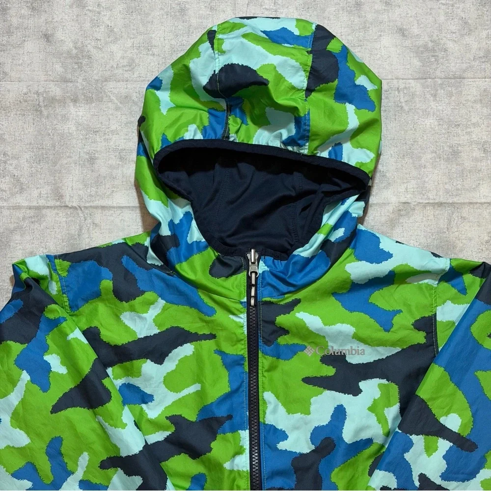 Columbia Kids XL Reversible Green Blue BW Camo Jacket Full Zip Unisex Youth Coat